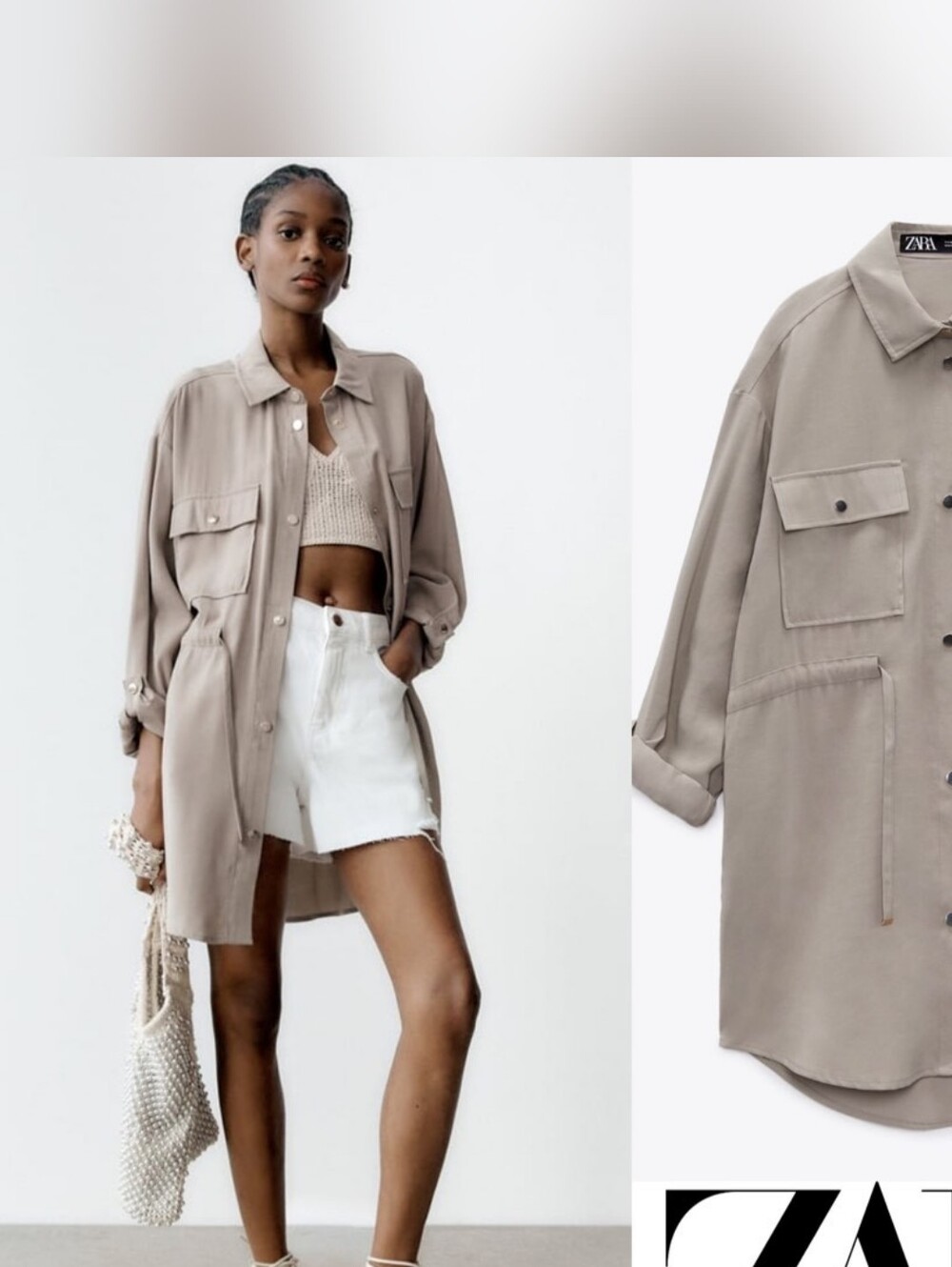 Zara Taupe Utility Shirt Jacket